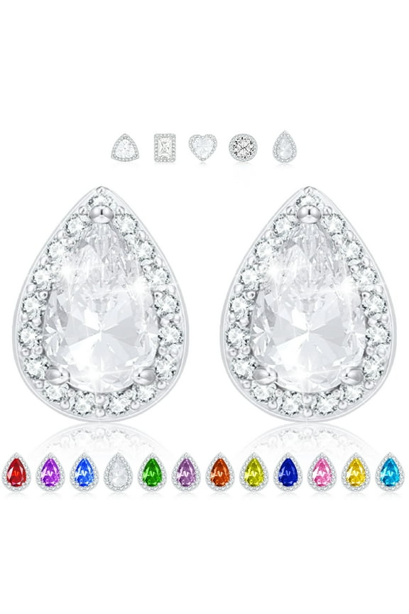 Teardrop Stud Earrings for Women Girls Hypoallergenic Post CZ S925 Sterling Silver April Birthstone Earrings Birthday Valentines Day Jewelry Gifts Teen Girlfriend Wife Her Kids Age Ideas