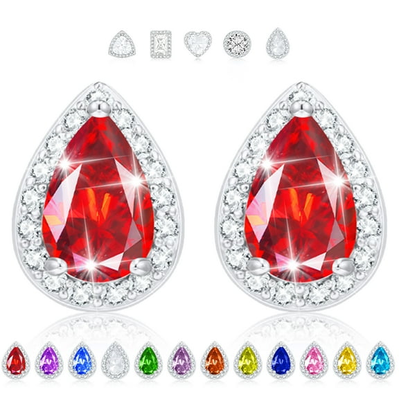 APSVO Teardrop Stud Earrings for Women Girls Post CZ S925 Sterling Silver January Birthstone Earrings with Red Garnet Birthday Valentines Day Jewelry Gifts Teen Girlfriend Wife Her Kids Age Ideas