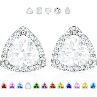 APSVO 18K White Gold Plated Triangle Stud Earrings for Women Mom Girlfriend Wife,CZ S925 Sterling Silver April Birthstone Earrings with CZ Crystal,Birthday Mother's Day Jewelry Gifts for Her