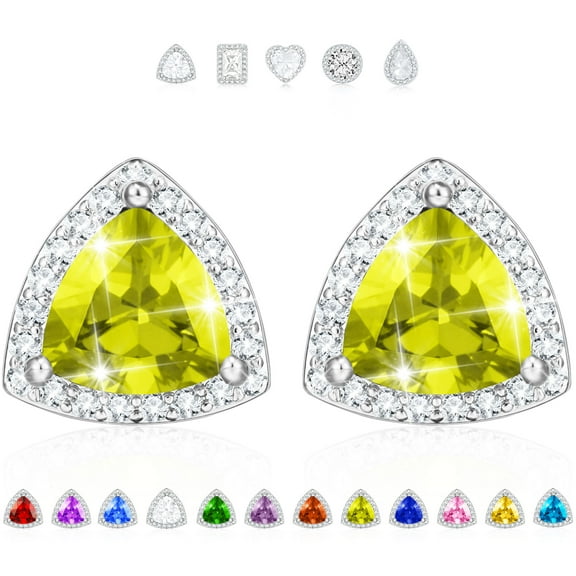APSVO Triangle Stud Earrings for Women Girls Post CZ S925 Sterling Silver August Birthstone Earrings with Peridot Birthday Valentines Day Jewelry Gifts Teen Girlfriend Wife Her Kids Age Ideas