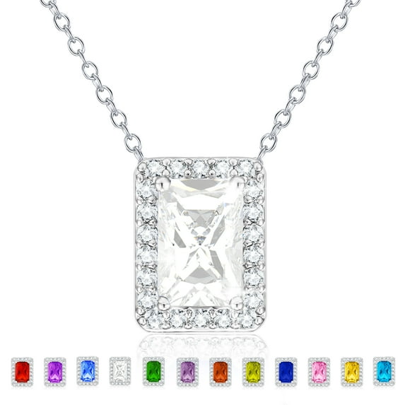 APSVO Rectangle Necklaces for Women Girls CZ S925 Sterling Silver April Birthstone Pendant with Crystal Birthday Valentines Day Jewelry Gifts Teen Her Mom Adults Wife Lady Girlfriend Kids Ideas