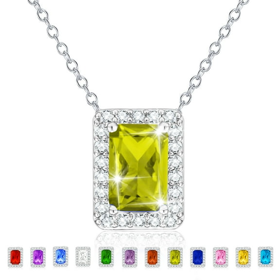 APSVO Rectangle Necklaces for Women Girls CZ S925 Sterling Silver August Birthstone Pendant with Peridot Birthday Valentines Day Jewelry Gifts Teen Her Mom Adults Wife Lady Girlfriend Kids Ideas