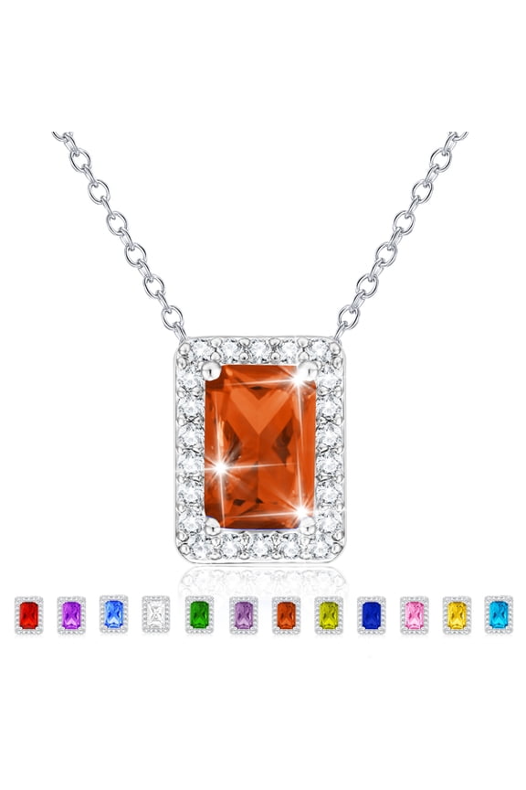 S925 Sterling Silver Plated Rectangle Necklaces for Women Girls CZ July Birthstone Pendant with Red Ruby Birthday Easter Basket Stuffers Jewelry Gifts Teen Her Adults Lady Girlfriend Kids
