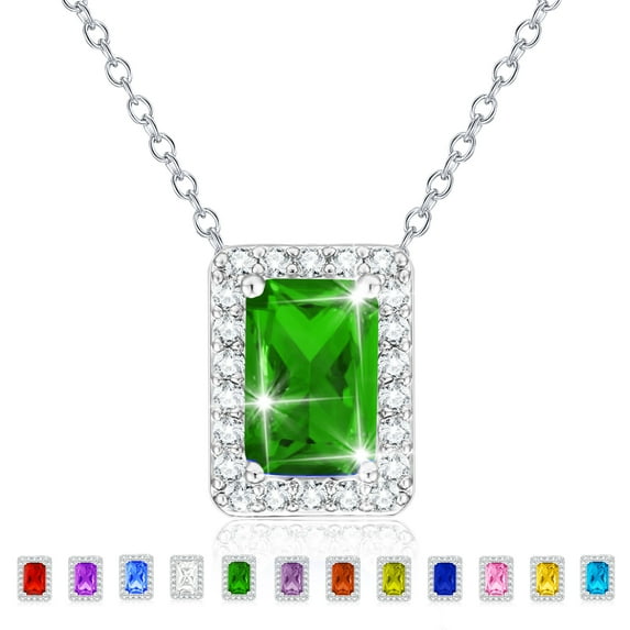 APSVO Rectangle Necklaces for Women Girls CZ S925 Sterling Silver May Birthstone Pendant with Green Emerald Birthday Valentines Day Jewelry Gifts Teen Her Mom Adults Wife Lady Girlfriend Kids Ideas