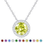 S925 Sterling Silver Plated Round Necklaces for Women CZ August Birthstone Pendant Chain with Peridot Birthday Jewelry Gifts Teen Girls