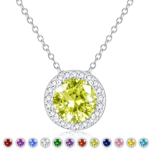 APSVO 925 Silver Plated Round Necklaces for Women CZ August Birthstone Pendant Chain with Peridot Birthday Christmas Jewelry Gifts Teen Girls Stocking Stuffers Kids