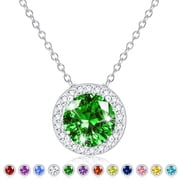 S925 Sterling Silver Plated Round Necklaces for Women Teen Girls CZ May Birthstone Pendant Chain with Green Emerald Birthday Jewelry Gifts