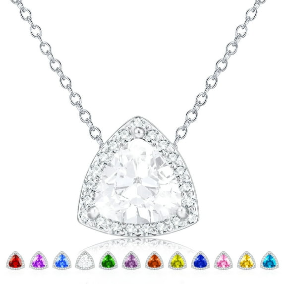 APSVO Triangle Necklaces for Women Girls CZ S925 Sterling Silver April Birthstone Pendant with Crystal Birthday Valentines Day Jewelry Gifts Teen Her Mom Adults Wife Lady Girlfriend Kids Ideas