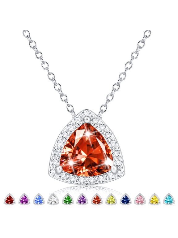 S925 Sterling Silver Plated Triangle Necklaces for Women CZ July Birthstone Pendant Chain with Red Ruby Birthday Jewelry Gifts Teen Girls