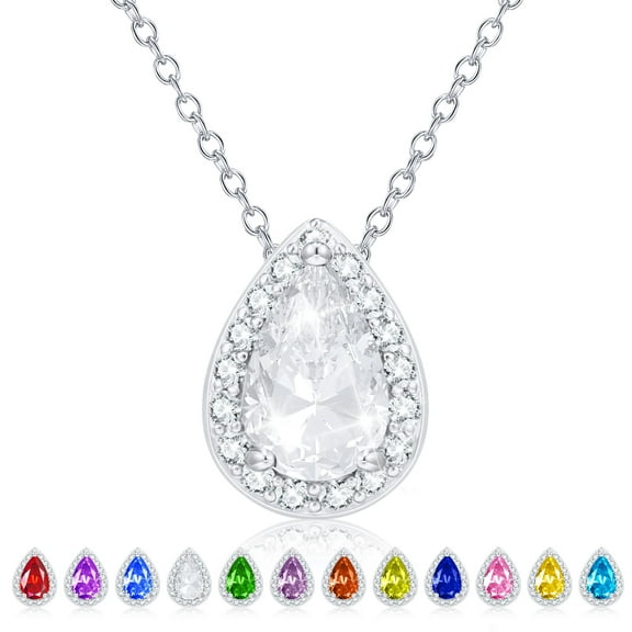 APSVO Teardrop Necklaces for Women Girls CZ S925 Sterling Silver April Birthstone Pendant with Crystal Birthday Valentines Day Jewelry Gifts Teen Her Mom Adults Wife Lady Girlfriend Kids Ideas