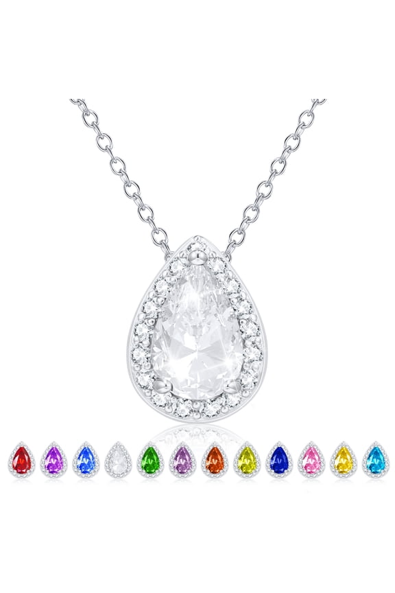 Teardrop Necklaces for Women Girls CZ S925 Sterling Silver April Birthstone Pendant with Crystal Birthday Valentines Day Jewelry Gifts Teen Her Mom Adults Wife Lady Girlfriend Kids Ideas