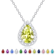 S925 Sterling Silver Plated Teardrop Necklaces for Women CZ August Birthstone Pendant Chain with Peridot Birthday Jewelry Gifts Teen Girls