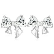 APSVO 18K White Gold Plated Bow Stud Earrings for Women Girls CZ Hypoallergenic Post S925 Sterling Silver April Birthstone Earrings Birthday Christmas Jewelry Gifts Teen Mom Stocking Stuffers Kids
