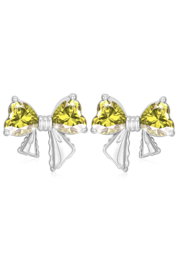 Bow Love Heart Stud Earrings for Women Girls CZ Hypoallergenic S925 Sterling Silver Post August Birthstone Earrings with Peridot Birthday Easter Basket Stuffers Jewelry Gifts Teen Kids Ideas