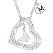 APSVO 18K White Gold Plated Love Heart Initial Butterfly Necklaces for Women Girls CZ S925 Sterling Silver Letter S Pendant Weddinen Birthday Jewelry Gifts Ideas Mom Wife Teen Kids Tween Preteen Age