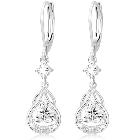 APSVO 18K White Gold Plated Love Heart Drop Earrings for Women Girls S925 Sterling Silver Post April Birthstone Earrings with CZ Birthday Graduation Jewelry Gifts Teen Her Mom Adults Kids Ideas