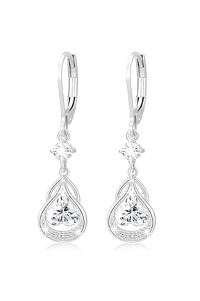 18K White Gold Plated Love Heart Drop Earrings for Women Girls S925 Sterling Silver Post April Birthstone Earrings with CZ Birthday Graduation Jewelry Gifts Teen Her Mom Adults Kids Ideas