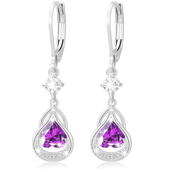 APSVO 18K White Gold Plated Love Heart Drop Earrings for Women Girls S925 Sterling Silver February Birthstone Earrings with Purple Amethyst Birthday Valentines Day Jewelry Gifts Teen Her Adults Kids
