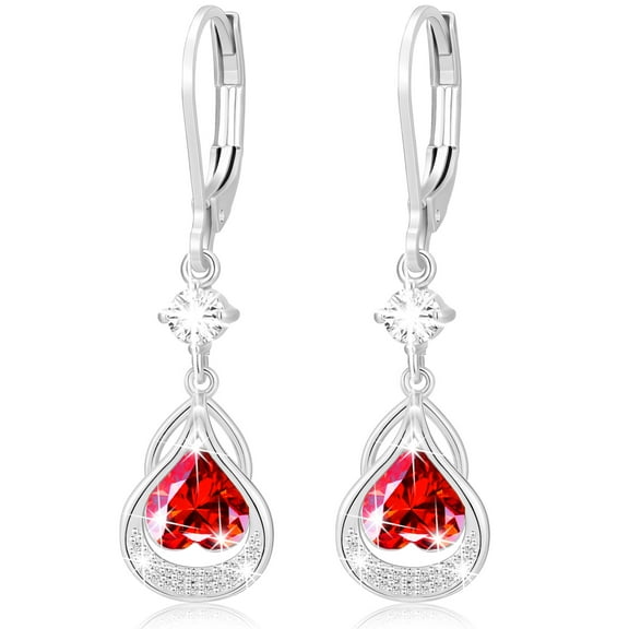 APSVO 18K White Gold Plated Love Heart Drop Earrings for Women Girls S925 Sterling Silver July Birthstone Earrings with Red Ruby Birthday Valentines Day Jewelry Gifts Teen Her Girlfriend Kids Ideas