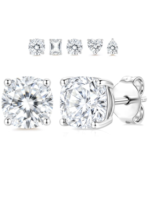 18K White Gold Plated 0.5/1/2 CT Moissanite Stud Earrings for Women Hypoallergenic with S925 Sterling Silver Post Earrings Wedding Birthday Christmas Jewelry Gifts Teen Stocking Stuffers Adults