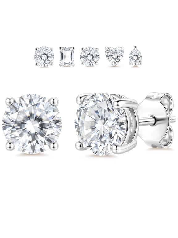 18K White Gold Plated 0.5/1/2 CT Moissanite Stud Earrings for Women Men Hypoallergenic with S925 Sterling Silver Post Earrings Birthday Christmas Jewelry Gifts Teen Stocking Stuffers Adults