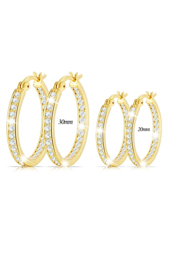 2 Pairs 18K Gold Plated Hoop Earrings for Women CZ Post Hypoallergenic Earrings Set Birthday Valentines Day Jewelry Gifts Her Mom Wife Girlfriend Female Lady Adults Ideas 20/30MM
