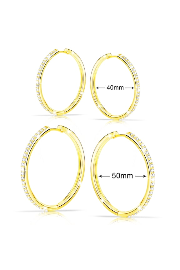 2 Pairs 18K Gold Plated Hoop Earrings for Women CZ Post Hypoallergenic Earrings Set Birthday Christmas Jewelry Gifts Mom Wife Girlfriend Female Lady Adults Stocking Stuffers 40/50MM