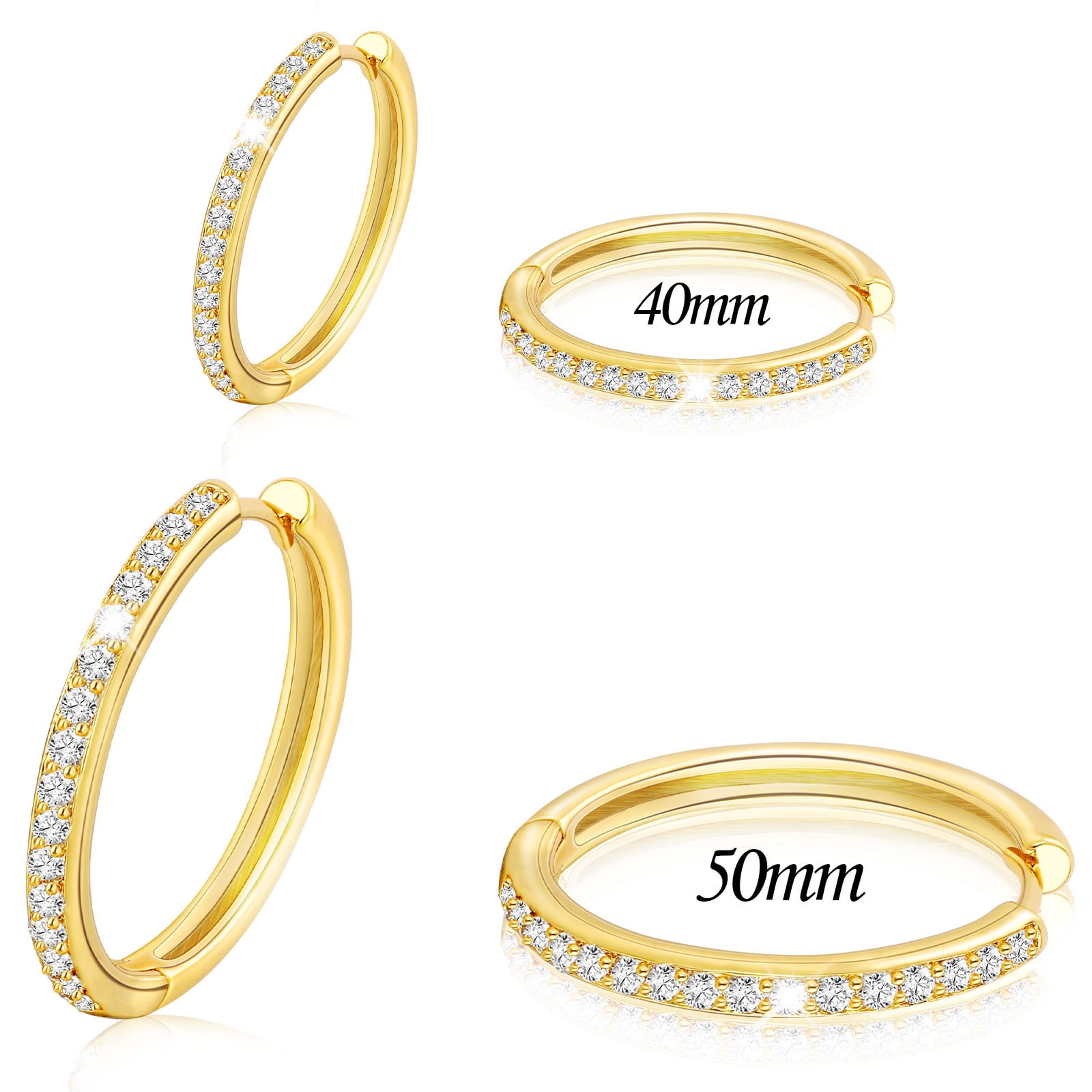 Silver/14K Gold Plated Hoop Earrings For Women - Hypoallergenic Classic Hoops, Diamond-Cut, Gift For Her