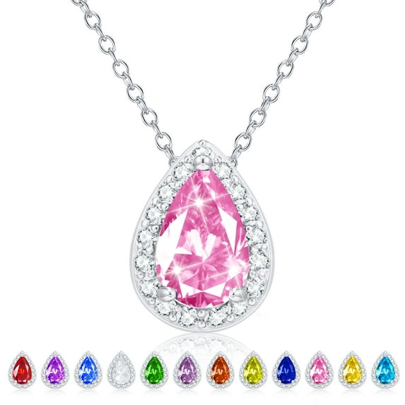 APSVO Teardrop Necklaces for Women Girls CZ S925 Sterling Silver October Birthstone Pendant with Pink Tourmaline Birthday Valentines Day Jewelry Gifts Teen Her Mom Adults Girlfriend Kids Ideas