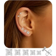 APSVO 5 Pairs 18K White Gold Plated Flower Stud Earrings for Women Hypoallergenic Small Post S925 Sterling Silver Earring Sets Birthday Christmas Jewelry Gifts Teen Girlfriend Adult Stocking Stuffers