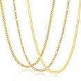 thumbnail image 1 of APSVO 3 Pcs Gold Plated Necklaces for Men Women Stainless Steel Cuban Figaro Herringbone Chains Set Birthday Christmas Jewelry Gifts Teen Boys Girls Stocking Stuffers Kids Ideas 24 Inch, 1 of 8