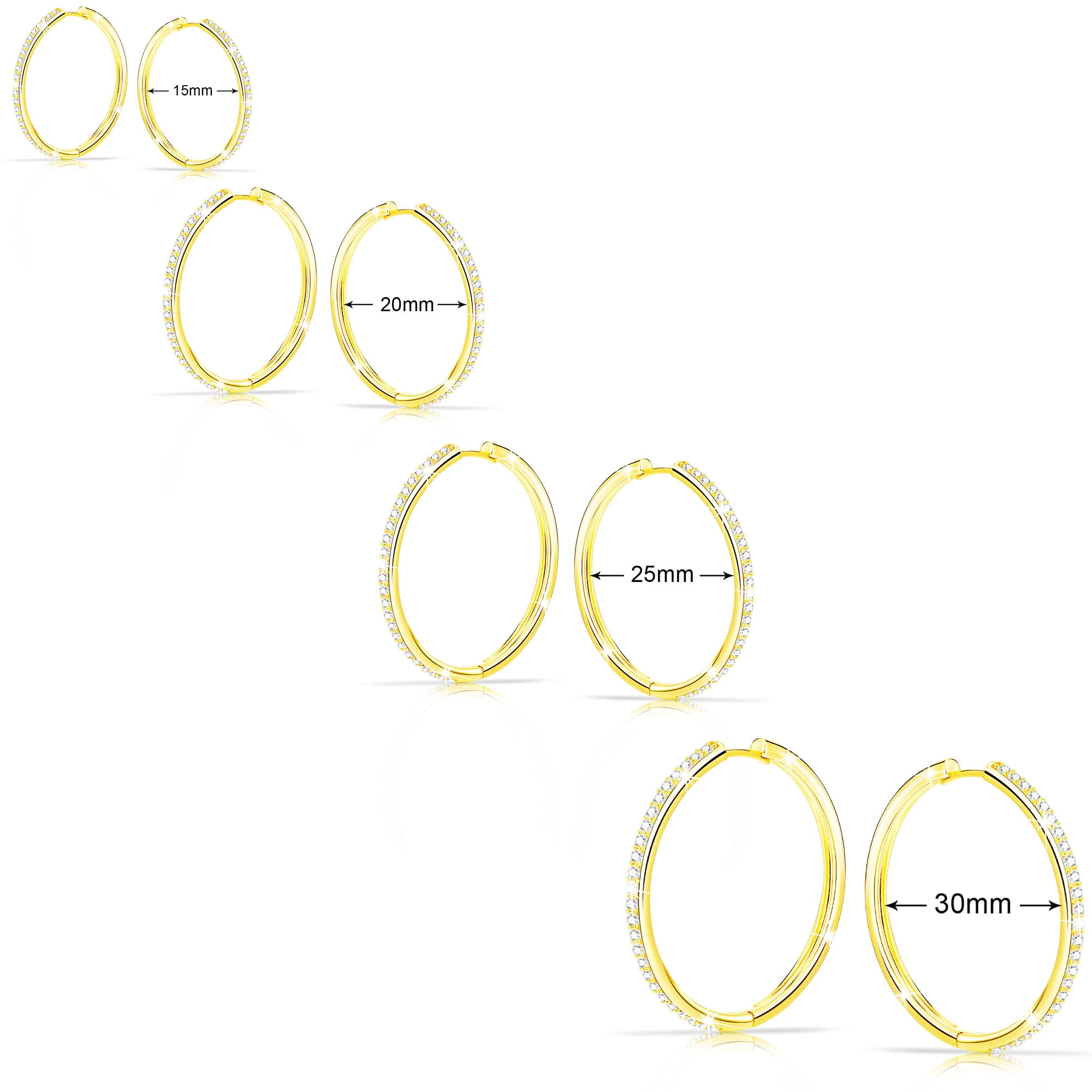 APSVO 4 Pairs 18K Gold Plated Hoop Earrings for Women CZ Post Hypoallergenic Earrings Set Birthday Graduation Jewelry Gifts Her Mom Wife Girlfriend Female Lady Adults Ideas 15/20/25/30MM