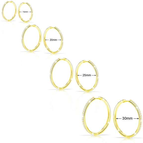 APSVO 4 Pairs 18K Gold Plated Hoop Earrings for Women CZ Post Hypoallergenic Earrings Set Birthday Valentines Day Jewelry Gifts Her Mom Wife Girlfriend Female Lady Adults Ideas 15/20/25/30MM