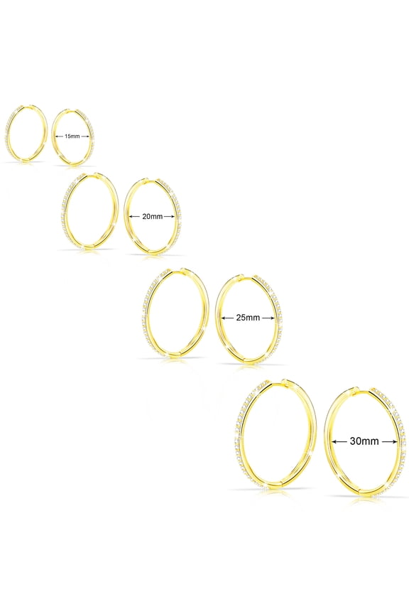 4 Pairs 18K Gold Plated Hoop Earrings for Women CZ Post Hypoallergenic Earrings Set Birthday Valentines Day Jewelry Gifts Her Mom Wife Girlfriend Female Lady Adults Ideas 15/20/25/30MM