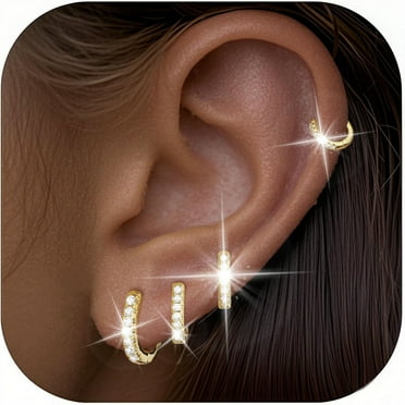 APSVO 4 Pairs Small Hoop Earrings for Women,Gold Small Cubic Zirconia Huggie Hypoallergenic Earrings Set for Multiple Piercing,Dainty Cartilage Earrings for Women Birthday Mother's Day Jewelry Gifts