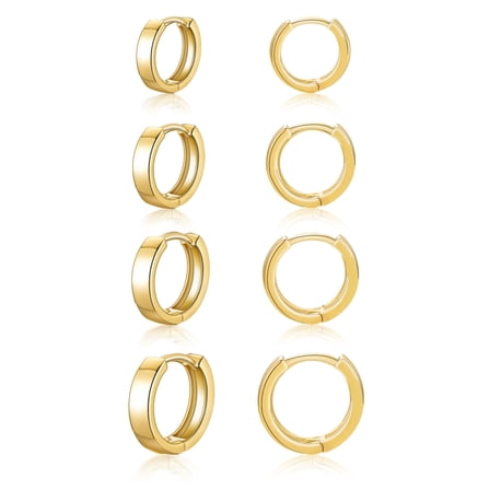 APSVO 4 Pairs 18K Gold Plated Hoop Earrings for Women Small Huggie Cartilage Post Hypoallergenic Earrings Set for Multiple Piercing Birthday Valentines Day Jewelry Gifts Her Teen Mom Adults Ideas