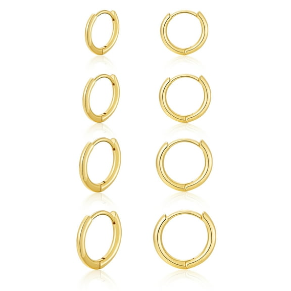 APSVO 4 Pairs 18K Gold Plated Hoop Earrings for Women Small Huggie Cartilage Post Hypoallergenic Earrings Set for Multiple Piercing Birthday Valentines Day Jewelry Gifts Her Teen Mom Adults Ideas