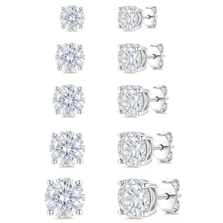 APSVO 5 Pairs 18K White Gold Plated Stud Earrings for Women with S925 Sterling Silver Post April Birthstone Earrings Set with CZ Crystal Birthday Christmas Jewelry Gifts Teen Stocking Stuffers Adults