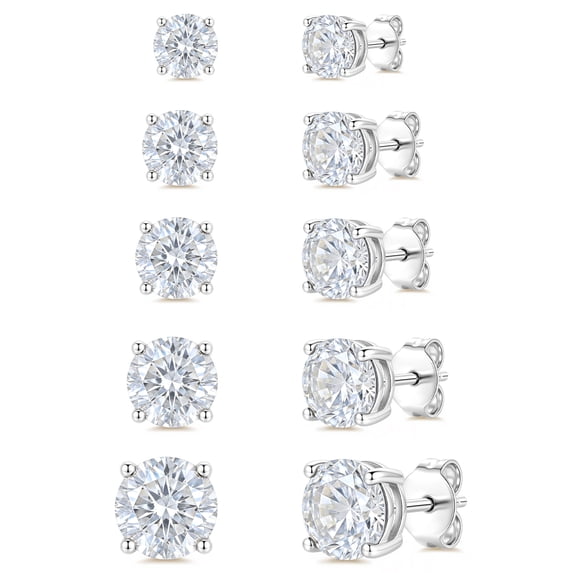 APSVO 5 Pairs 18K White Gold Plated Stud Earrings for Women with S925 Sterling Silver Post April Birthstone Earrings Set with CZ Crystal Birthday Christmas Jewelry Gifts Teen Stocking Stuffers Adults