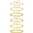 thumbnail image 1 of APSVO 6 Pcs 18K Gold Plated Ankle Bracelets for Women Cuban Figaro Paperclip Singapore Satellite Mirror Anklet Set Birthday Christmas Jewelry Gifts Teen Stocking Stuffers Adults, 1 of 6