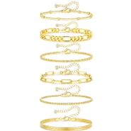 APSVO 6 Pcs 18K Gold Plated Bracelets for Women Box Satellite Figaro Paperclip Herringbone Rope Stackable Bracelet Set Birthday Graduation Mother's Day Jewelry Gifts Teen Her Mom Wife Ideas