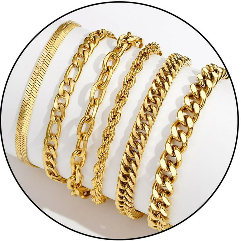 APSVO Pcs Gold Bracelets, Stainless Steel, Cuban Link, Rope