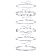 6 Pcs S925 Sterling Silver Plated Bracelets for Women Box Satellite Figaro Paperclip Herringbone Rope Stackable Bracelet Set Birthday Graduation Mothers Day Jew