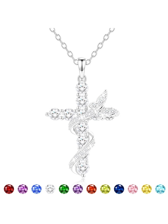 925 Silver Plated Butterfly Cross Necklaces for Women April Birthstone Pendant Chain with Crystal Birthday Christmas Jewelry Gifts Teen Girls Stocking Stuffers Kids