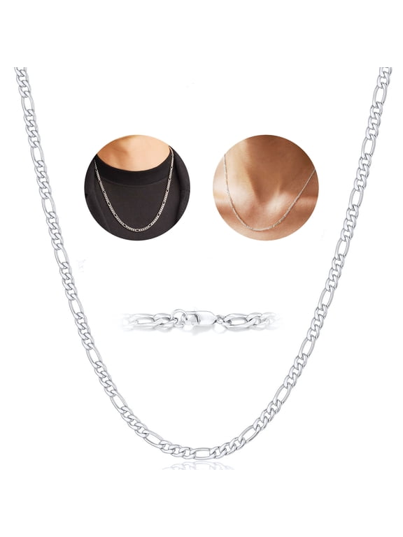 925 Silver Plated Chains Necklaces for Women Men 3mm/5mm Figaro Curb Link Necklace Birthday Christmas Jewelry Gifts Teen Boys Girls Stocking Stuffers Kids 16/18/20/22/24 Inch