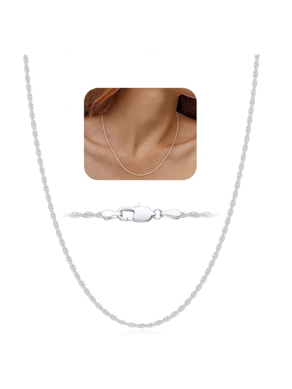 925 Silver Plated Chains for Women 1.5mm/2mm Non-tarnish Rope Necklace Fashion Stuff Accessories Prom Birthday Christmas Jewelry Gifts Teen Stocking Stuffers Adults Ideas 14/16/18/20/22/24 Inch