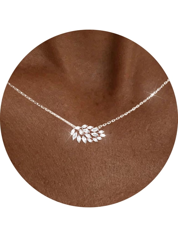 925 Silver Plated Leaf Necklaces for Women April Birthstone Pendant Chain with CZ Birthday Christmas Jewelry Gifts Teen Girls Stocking Stuffers Kids