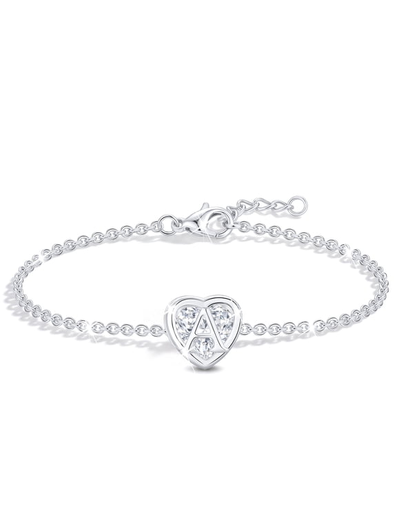 925 Silver Plated Love Heart Initial Bracelets for Women CZ Letter A Bracelet Birthday Christmas Jewelry Gifts Teen Girls Stocking Stuffers Kids
