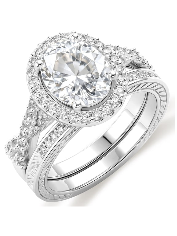 925 Silver Plated Oval Rings for Women Stackable CZ Eternity Promise Band Wedding Engagement Rings Set Birthday Christmas Jewelry Gifts Girlfriend Stocking Stuffers Adults Ideas
