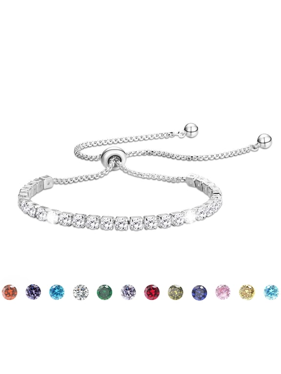 925 Silver Plated Tennis Bracelets for Women CZ April Birthstone Bracelets with Crystal Birthday Christmas Jewelry Gifts Teen Girls Stocking Stuffers Kids